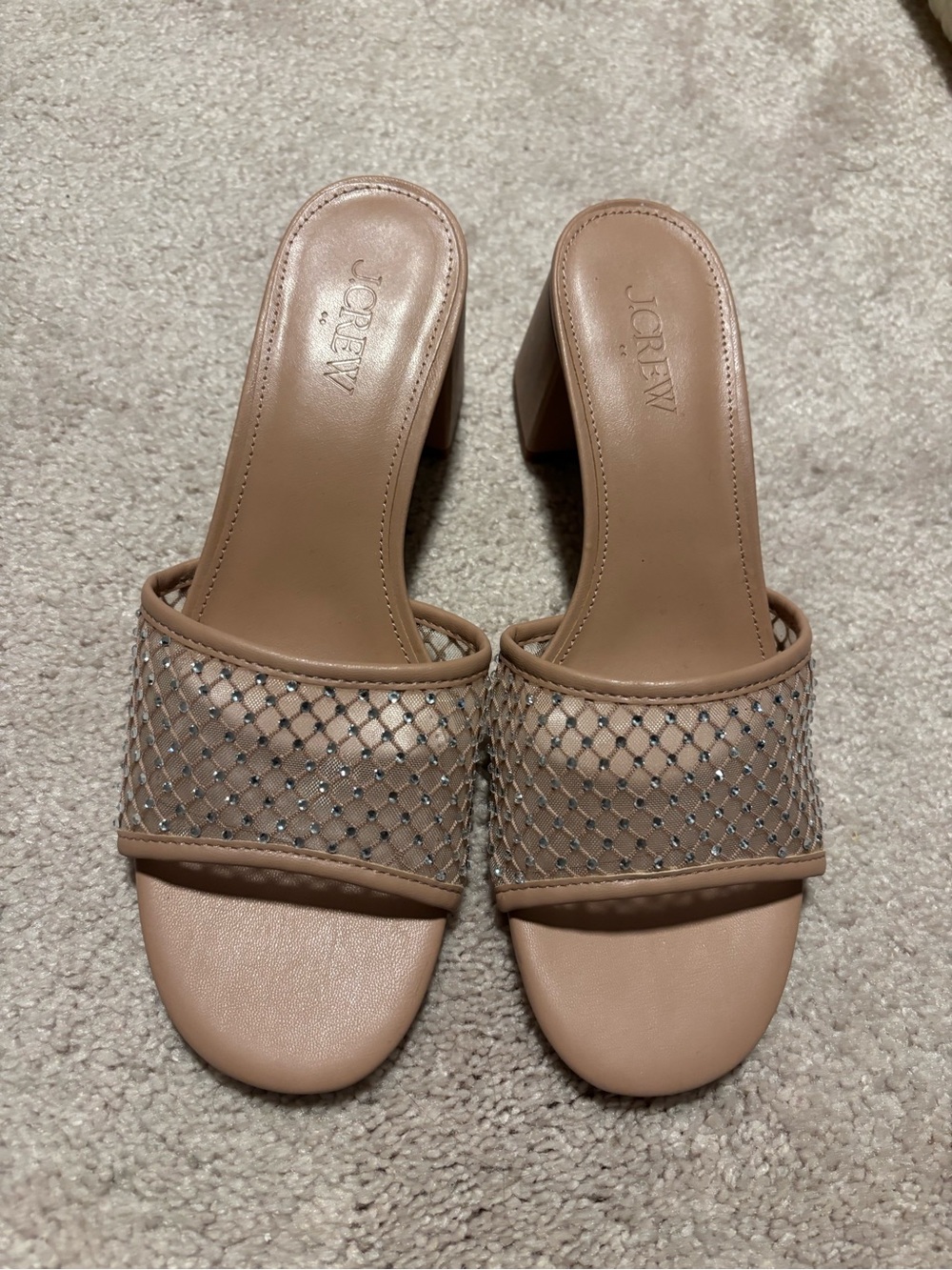 J. Crew Blush Nude Mesh-Embellished Slide Mules